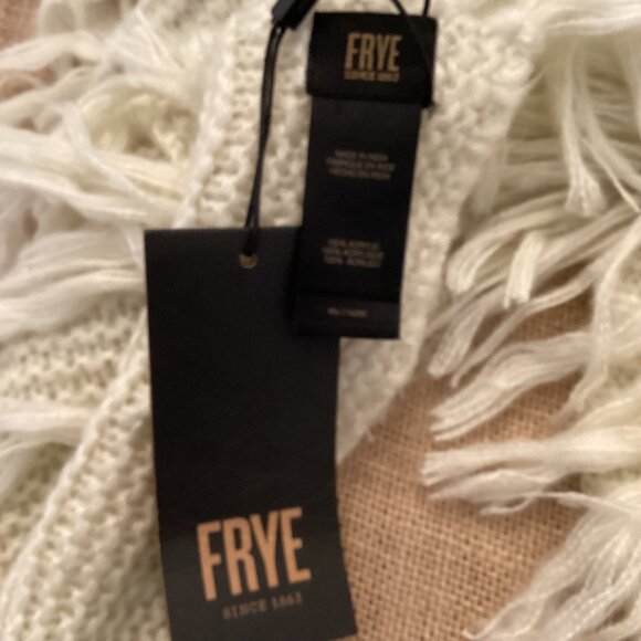 Frye Womens Scarf Cable Fringe‎ Cream Knit Scarf NWT Ivory BOHO Shawl - Picture 5 of 6